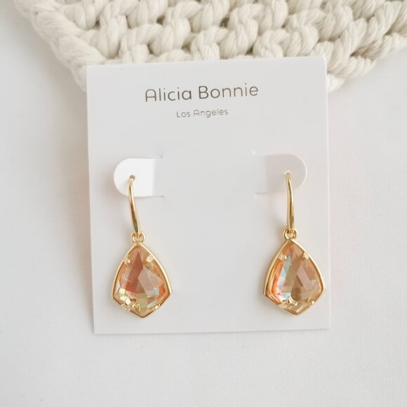 Authentic Alicia Bonnie Miley Gold Dichroic Glass Drop Earrings - Picture 1 of 3